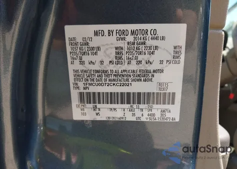 2012 Ford Escape Xlt from USA, damaged, VIN 1FMCU0D72CKC22021